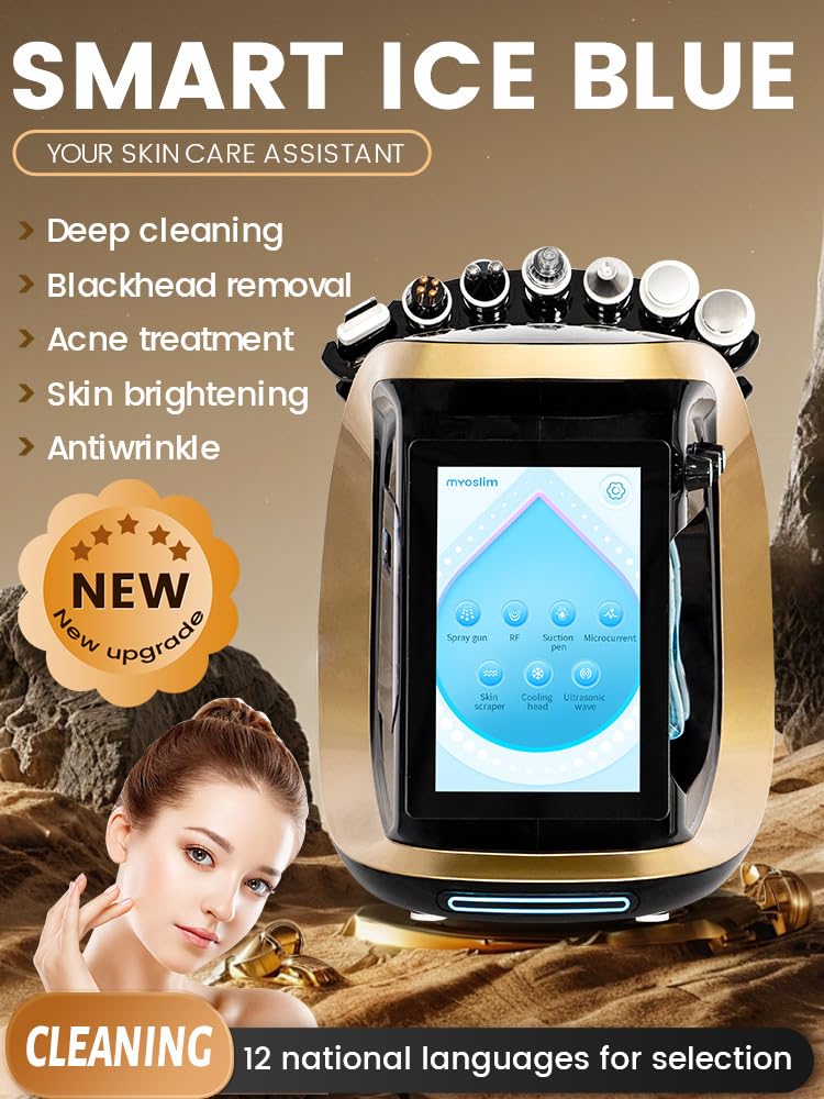 Dispositivo profesional 7 en 1 para la limpieza facial, herramienta de belleza hidratante y regeneradora de la piel, limpia profundamente, hidrata y reafirma la piel del rostro, color negro y dorado.
