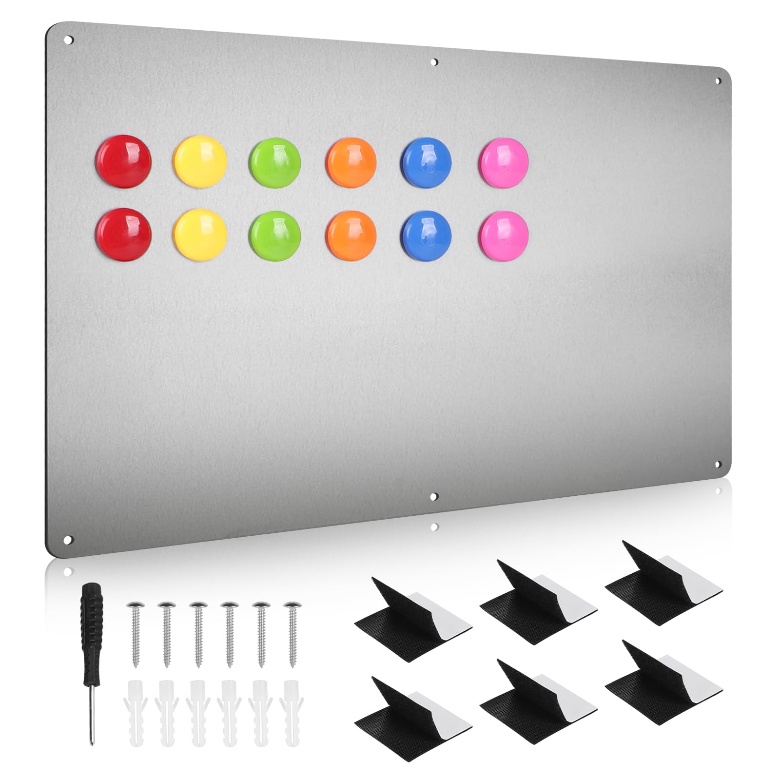 DBREAKS Pizarra Magnética de Pared, 42x30x0.08cm Tablero Magnetico, pizarra cocina con 12 Imanes, Quadro Magnetico de Metal, Pizarra Para Cocinas y Oficinas(Plateado)