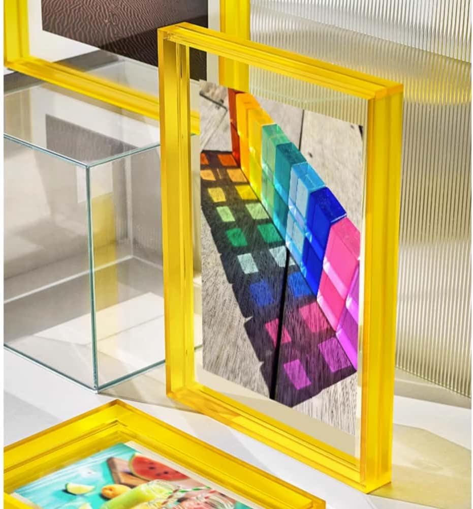8x11 Acrylic Picture Frame, Floating Photo Frame for Wall Hanging and Desktop Decoration for Gallery, Home and Office (Yellow)