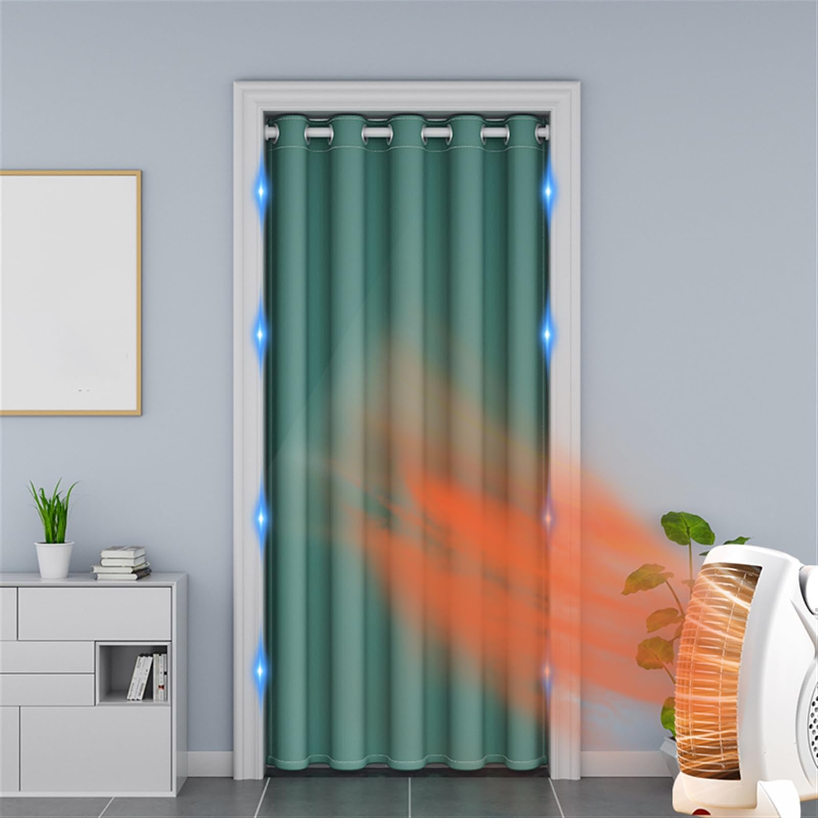 Wärmeisolierter magnetischer Türvorhang, geräuschreduzierend, Raumteiler, Ösen, akustischer Vorhang für Küche und Schrank, Pfauengrün, 200 x 270 cm, 1 Stück
