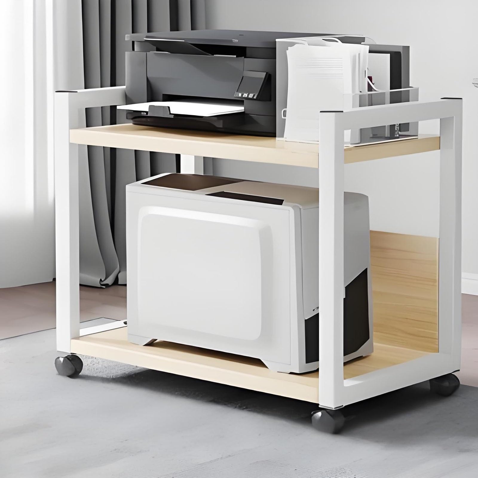 Meuble audio-vidéo moderne beige pour gagner de la place et ranger la hi-fi