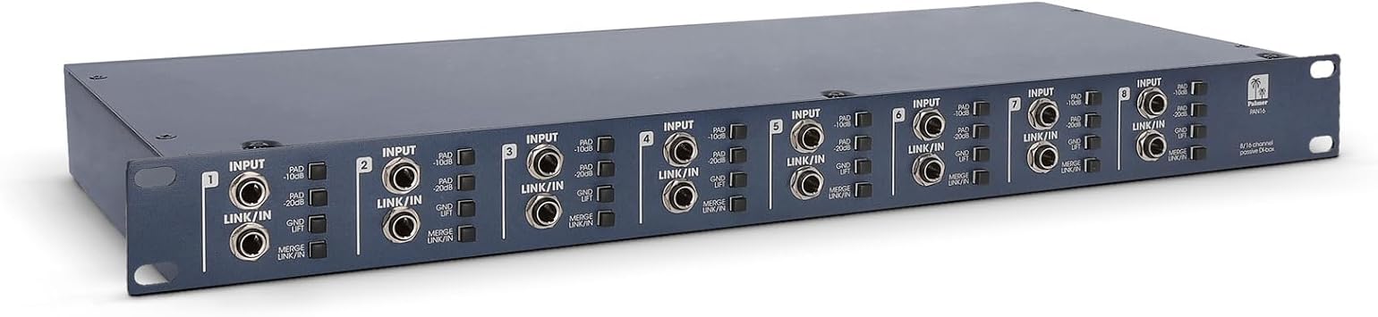 Palmer PAN 16 2-Channel Passive DI Box and Line Isolation Box, Transformer Isolated, Ground Lift, XLR and 1/4" TRS Connections, blue