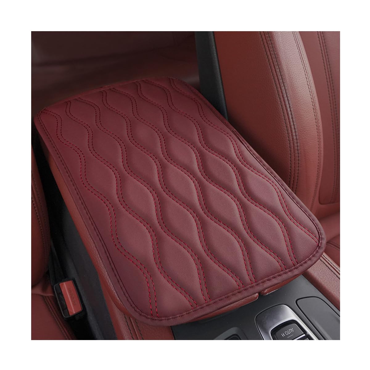 AICEL Car Center Console Cover, Waterproof Comfortable Non-Slip Leather Automotive Armrest Cushion Cover Protector for Men Women, Vehicle Interior Accessories Universal for SUV, Truck, RV（Wine Red）
