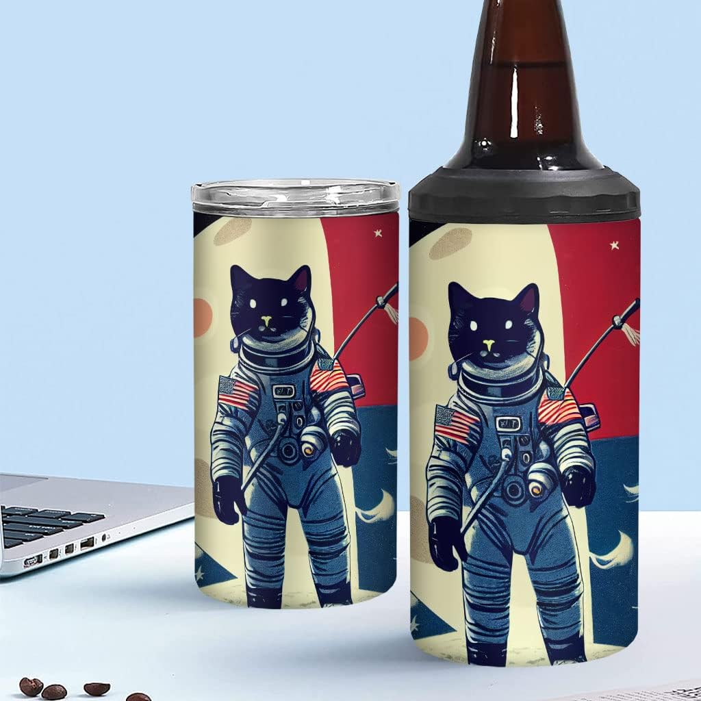 Patriotic Insulated Slim Can Cooler - Space Can Cooler - Cat Insulated Slim Can Cooler