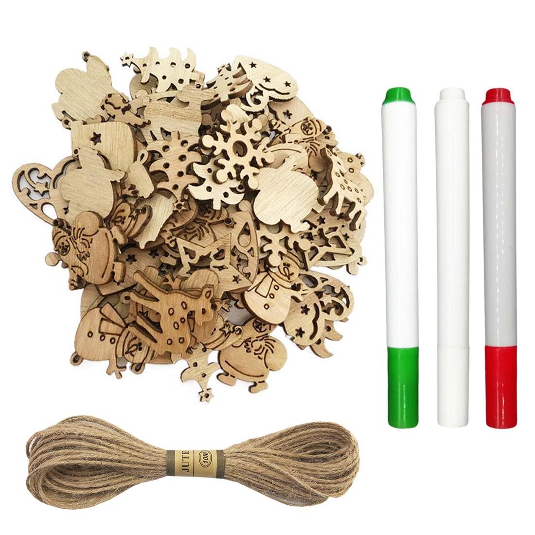 GXGM 100 piezas de Navidad Colgantes de madera natural de Navidad Slice Adornos Decoración Artesanía Árbol de mesa Inicio Vacaciones DIY Scrapbooking Estilos mixtos