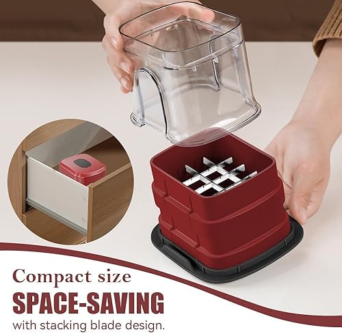 Miniatura 7 de Cortador de frutas y verduras Patatas fritas Cortador Patata Cebolla Tomate 3 Tamaños Dicer (ROJO)