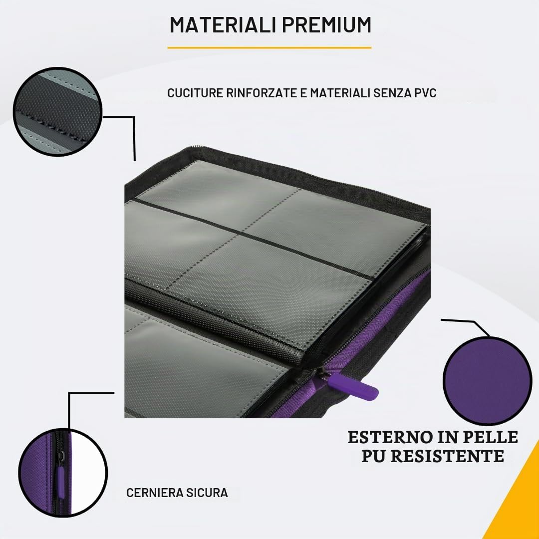 Card Guardian - Raccoglitore premium a 4 tasche | Zip | Spazio per 160 carte | Compatibile con carte Magic, Yugioh, Sports (viola)