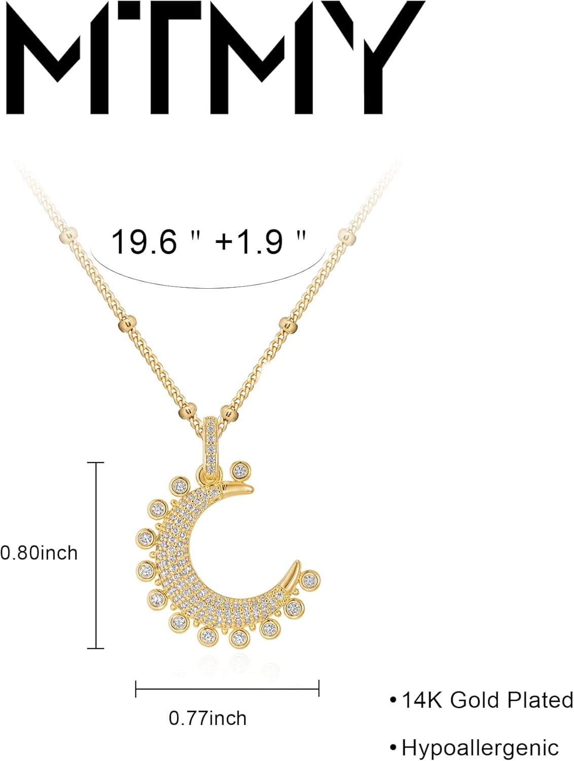 MTMY Gold Moon Pendant Necklace for Women,14K Gold Plated Dainty Chain Crescent Moon Sun Star Necklace Jewelry - Image 5