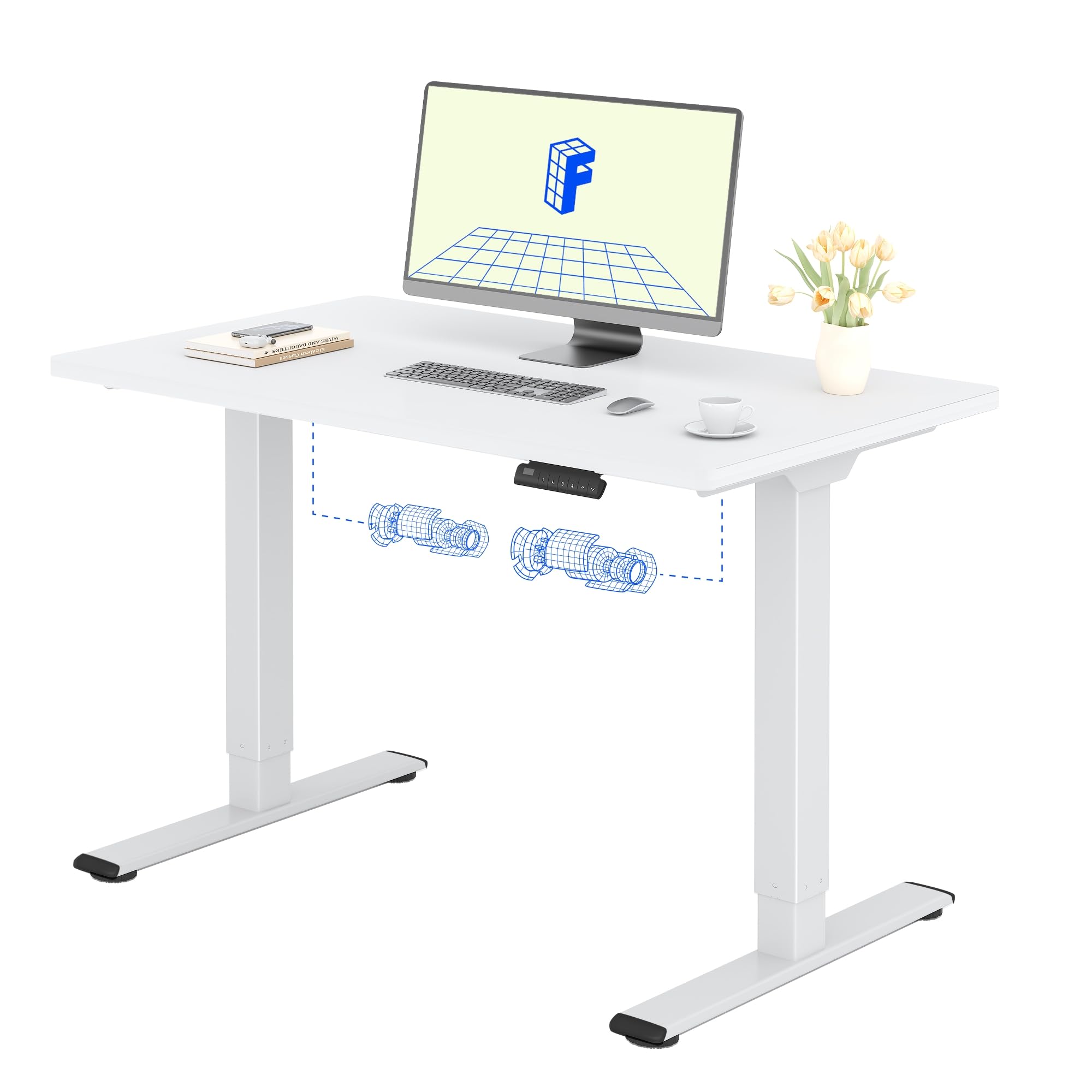 FLEXISPOT Electric Standing Desk with white frame and white tabletop