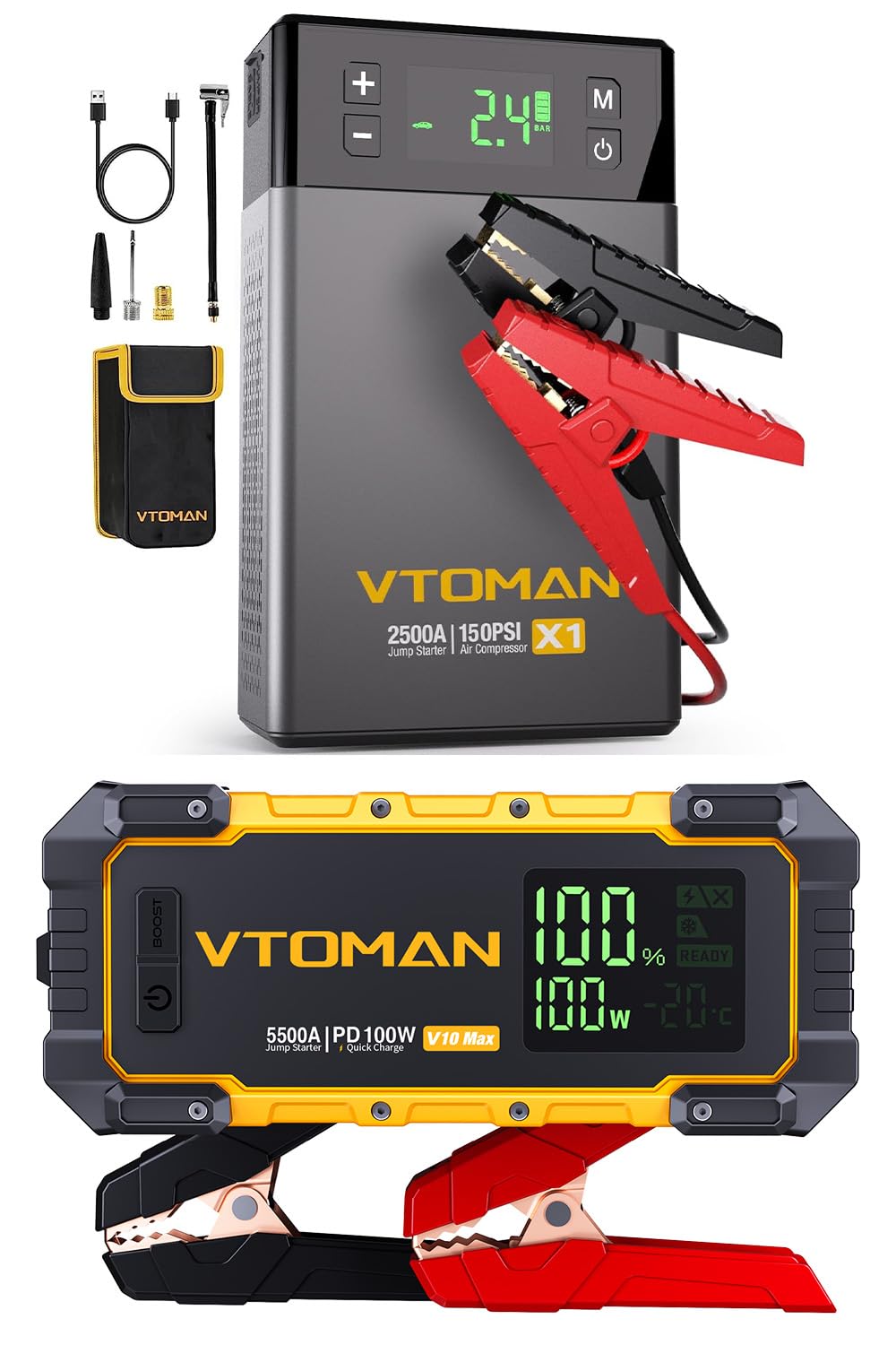 VTOMAN X1 Jump Starter with Air Compressor V10 Max 5500A Jump Starter 100W Two-Way Fast-Charging