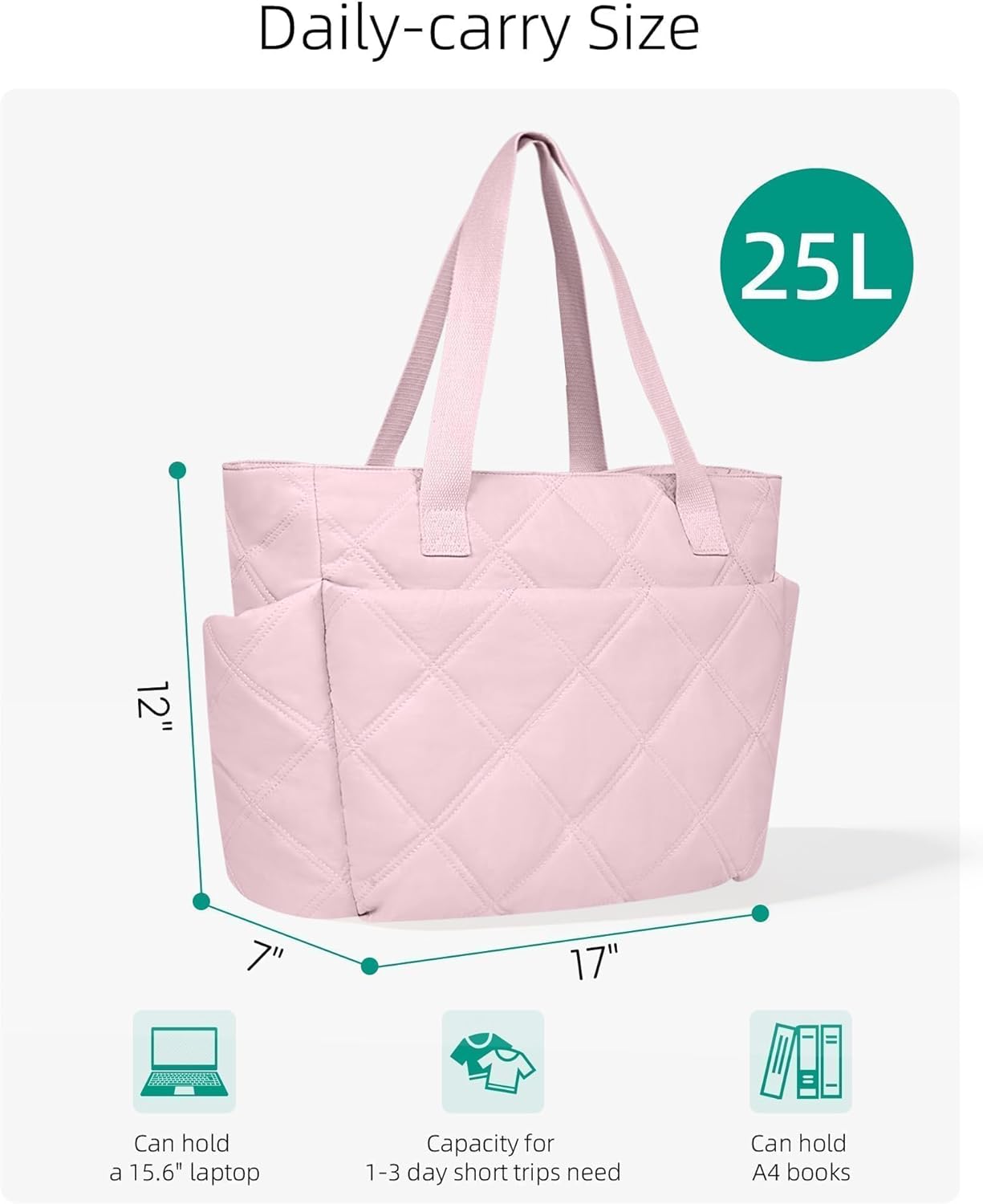 Urbanstand Tote Bag for Women, 25L Puffer Tote Bag with Zipper for Work, Quilted Shoulder Bag for Travel College Gym