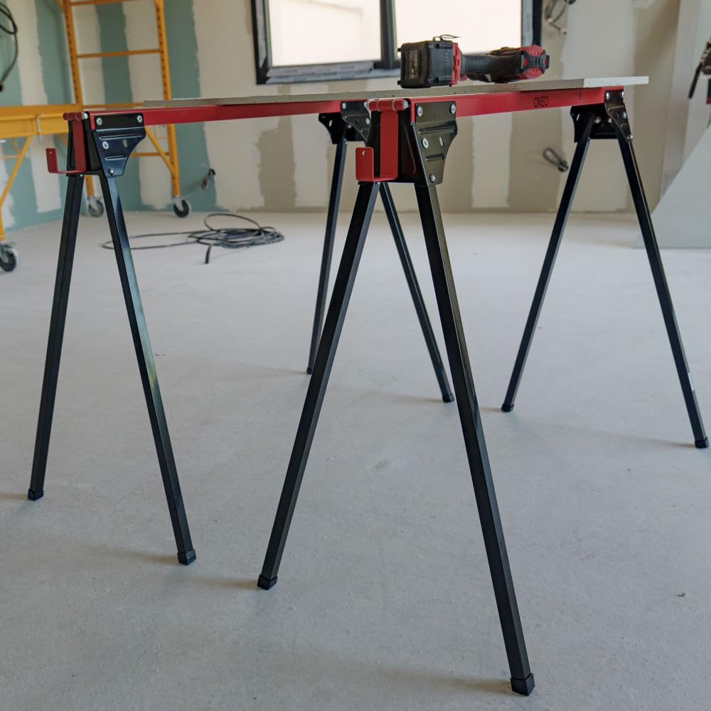 Lot de 2 tréteaux pliables léger - Capacité 760kg - Métal - Tréteaux pour atelier et chantier - Largeur 86cm - Ht 79cm