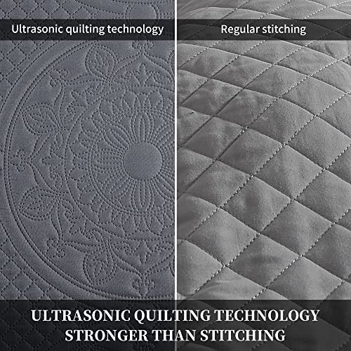 Hombys Dark Grey Oversized King Quilt Bedding Set 120X128, Ultrasonic Reversible Bedspread For All Season Use, Lightweight Microfiber Coverlet With Pillow Shams, Geometric Quilting Comforter Set #TOP5