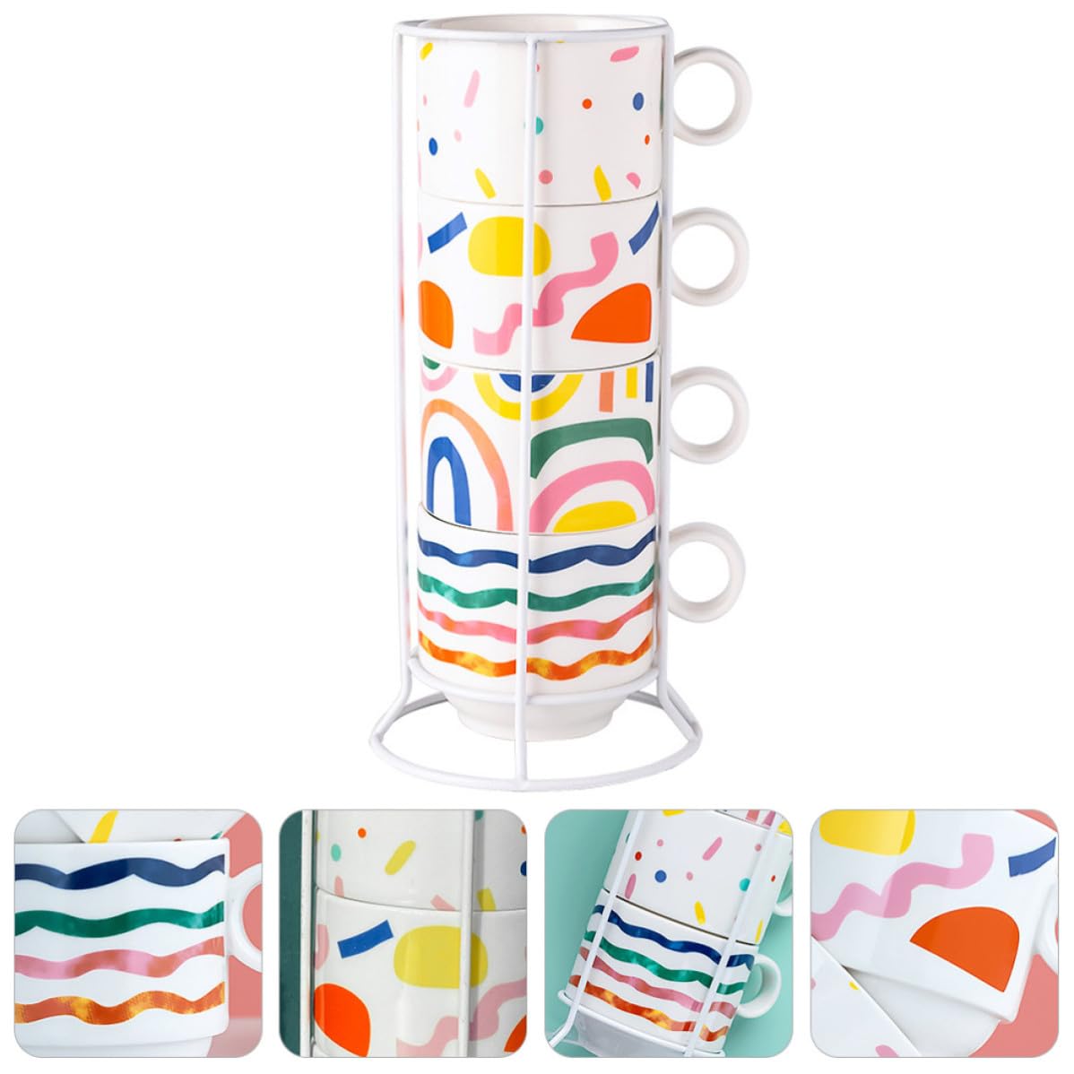 STOBAZA Tasse à Café Empilable en Céramique 200ml Support Fer