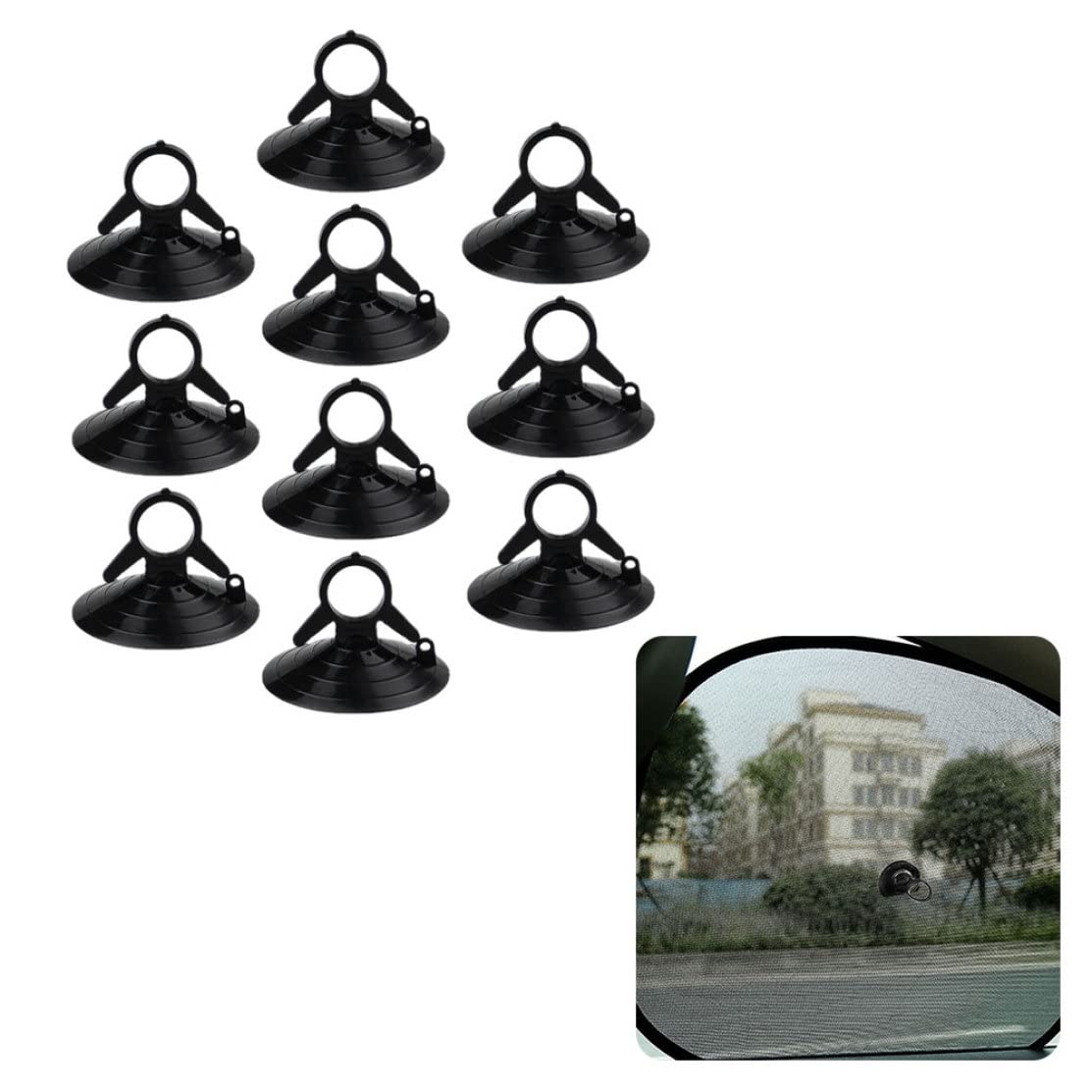 Tazas de succión, 10 Piezas de 4,5 cm de Vidrio pequeñas Tazas de succión con Anillo de tirón, Tazas de succión de Ventana del automóvil, Almohadillas de Sucker para Visor automotriz (Negro)