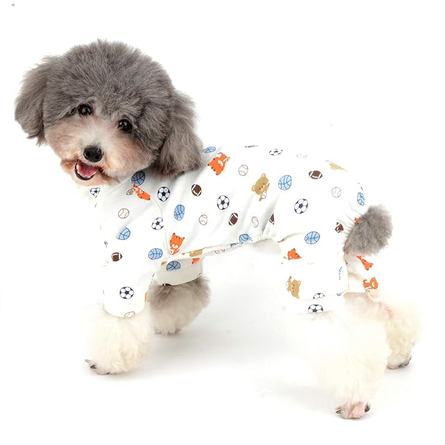 Ranphy Pijama de algodón para perro, adorable estampado de perrito, para mascotas, lindo patrón de fútbol