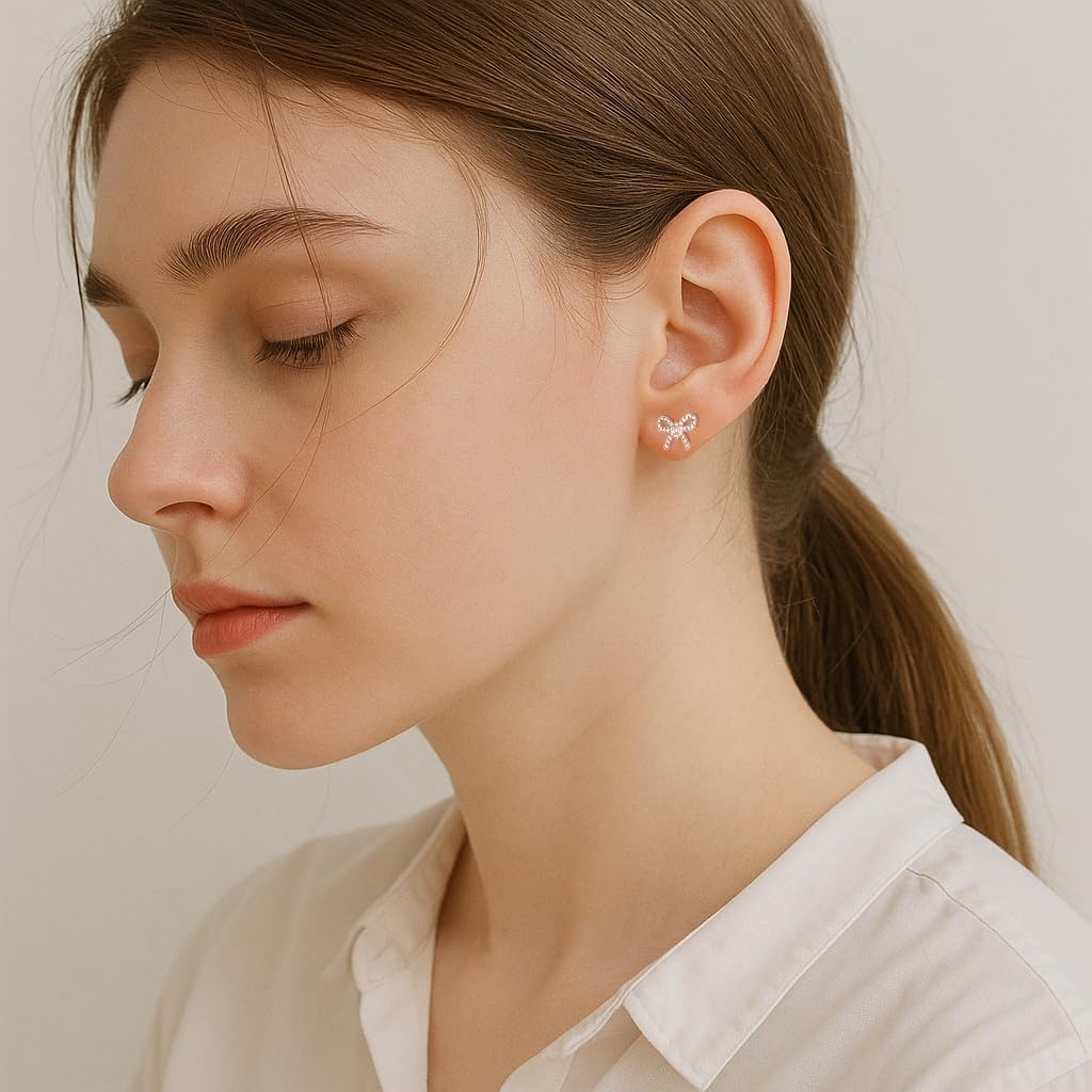 Bow Earrings for Women 925 Silver with Cubic Zirconia Ribbon Earrings Bow Stud earrings Jewelry Gifts for Women - Image 6