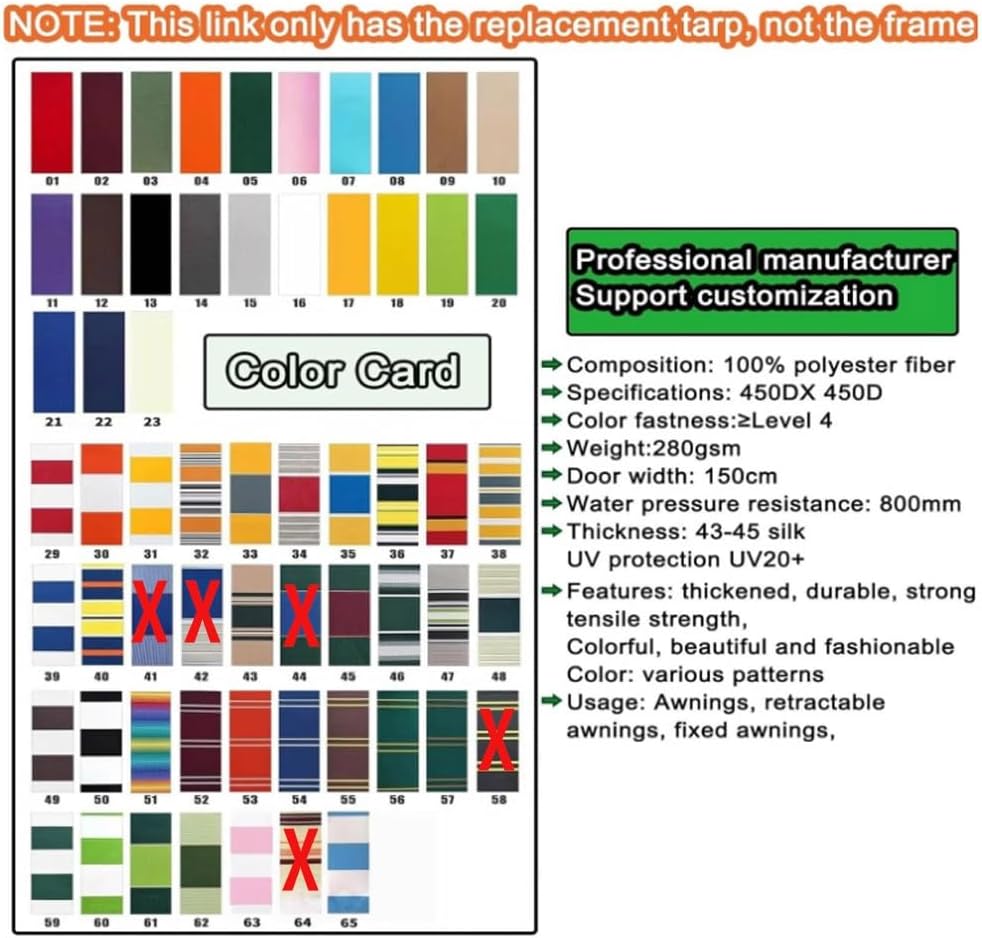 Shade Cloth Sunsetter Retractable Replacement 6.5ft 8ft 10ft 11.5ft 12ft 13ft 16ft 20ft, Sunshade Patio Awnings Replace Canvas, Stripes(Stripe 2,16x13ft/500x400cm)