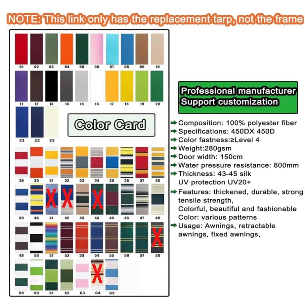 Auvents rétractables en tissu de rechange pour terrasse - 2 m - 6,1 m - Motif rayé - 10x8ft / 300 x 250 cm - Pour auvent et protection d'extérieur
