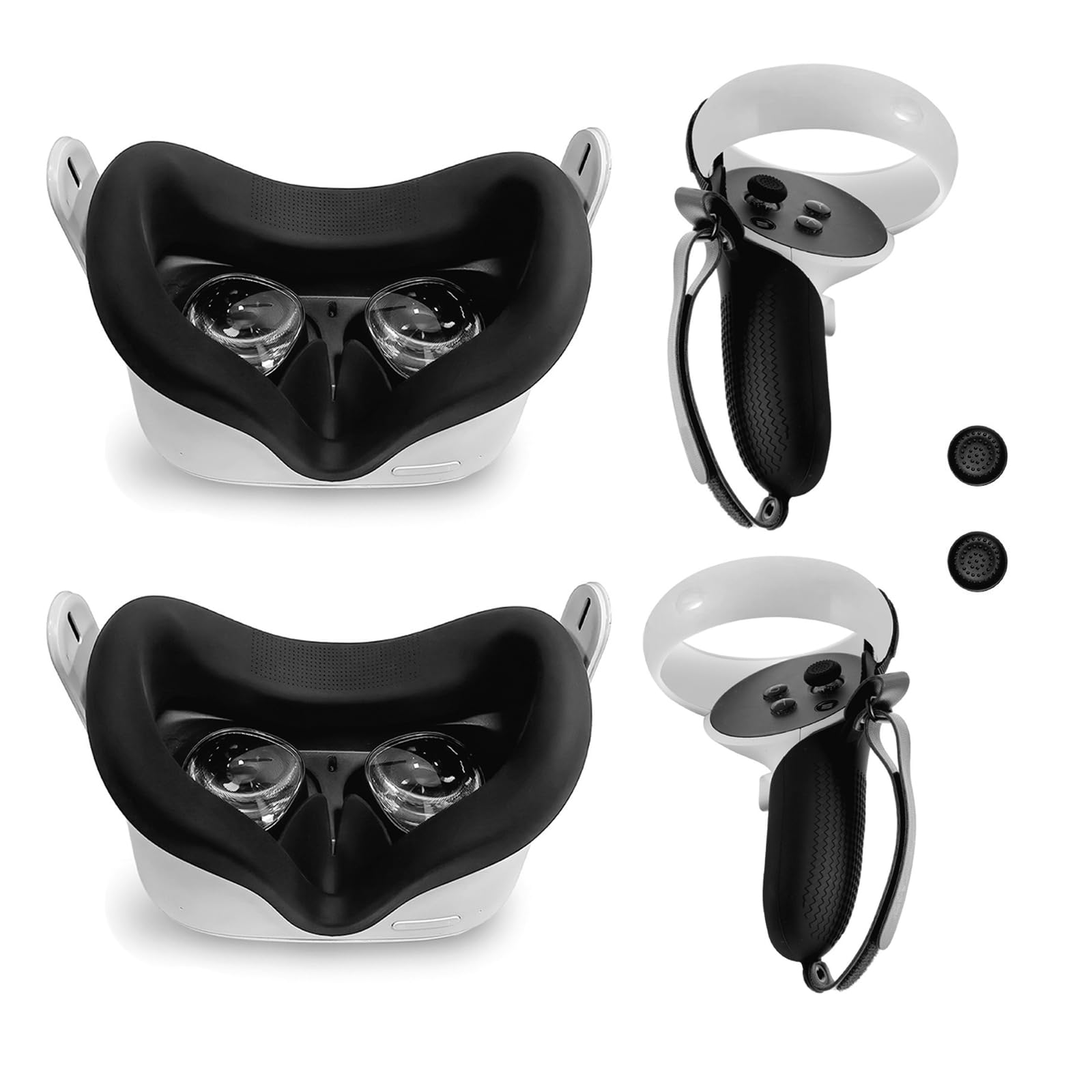 OOAVR VR Silicone Covers for Meta/Oculus Quest Accessories,VR Controller  Gips Cover and 2Pcs VR Face Pad(Black)
