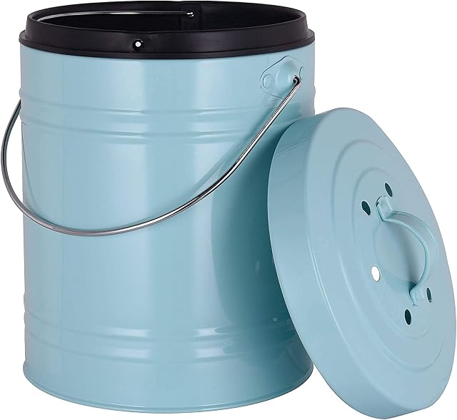 Jean-Patrique Kitchen Compost Caddy Bin 5L (Blue), Small Food Waste Caddy Bin with Lid - The Bin Daddy