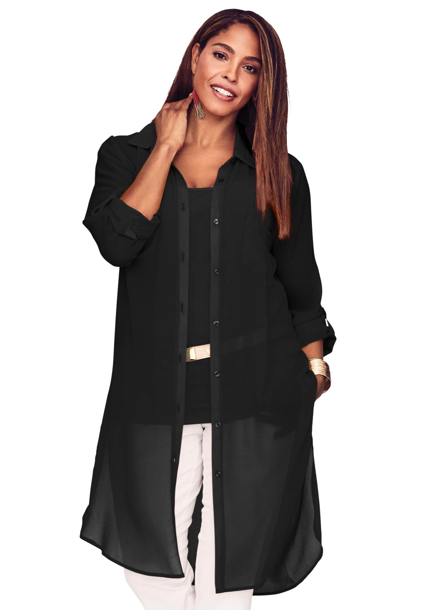 Jessica LondonWomen's Plus Size Sheer Georgette Mega Tunic