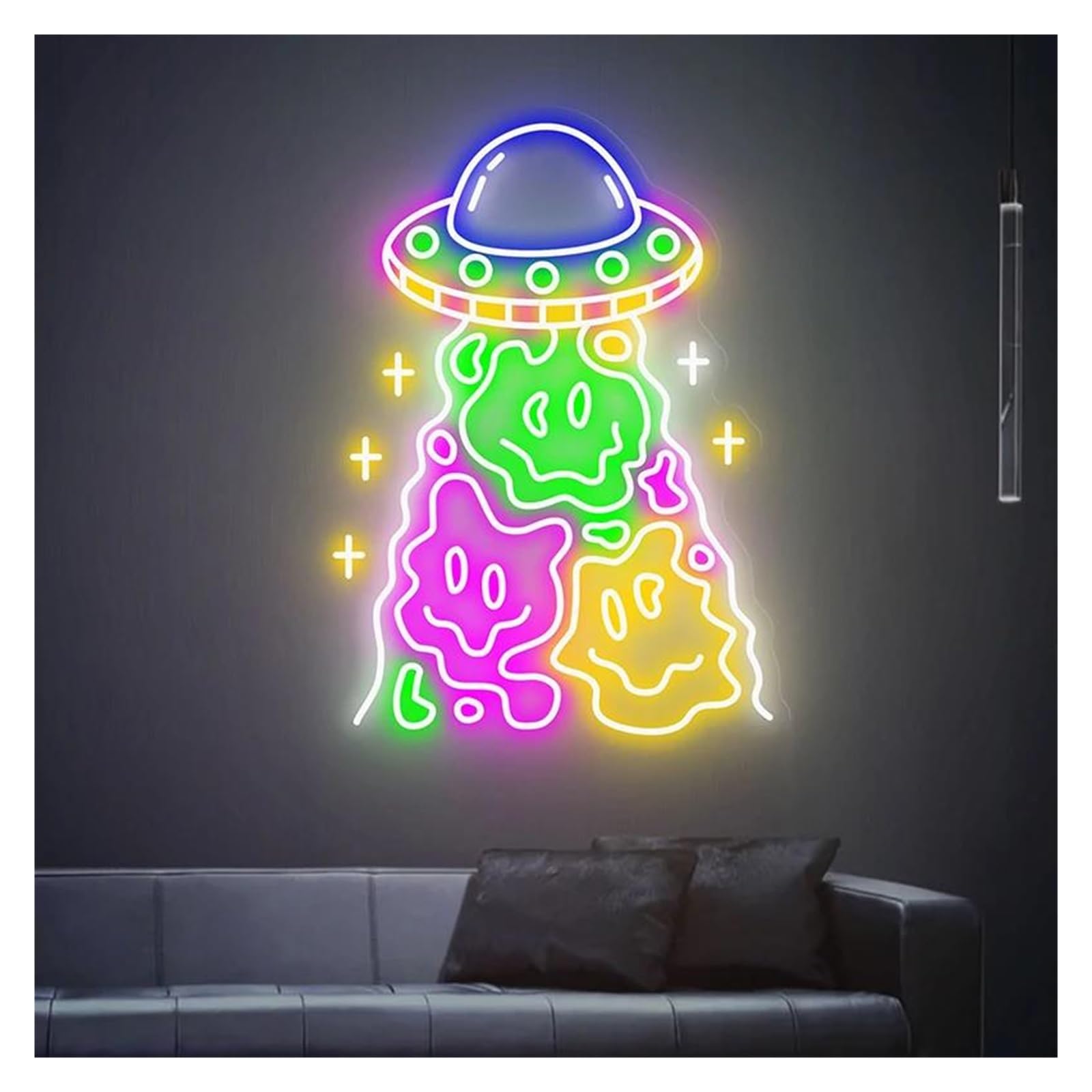 Lemst B Signs Lamp Handmade Neon Signs Us Powered Adjustable Rightness Ufo Smiling Face Neon Lights, Suitable For Party Decor 60Cmx40cm(B)