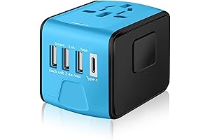 SAUNORCH Universal Travel Adapter with USB-A and Type-C Ports for Worldwide Airplane Travel Essentials