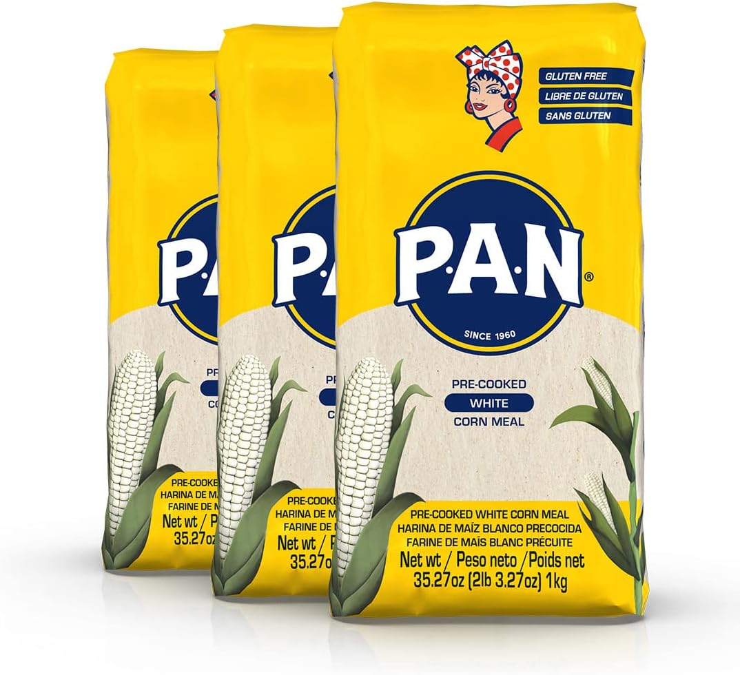 P.A.N. White Corn Powder, 2.2 lbs (1 kg), Set of 3, White Cornmeal, Masa, Powder, Tortilla, Aepa, Harina de Maiz, Blanco, White Corn Meal