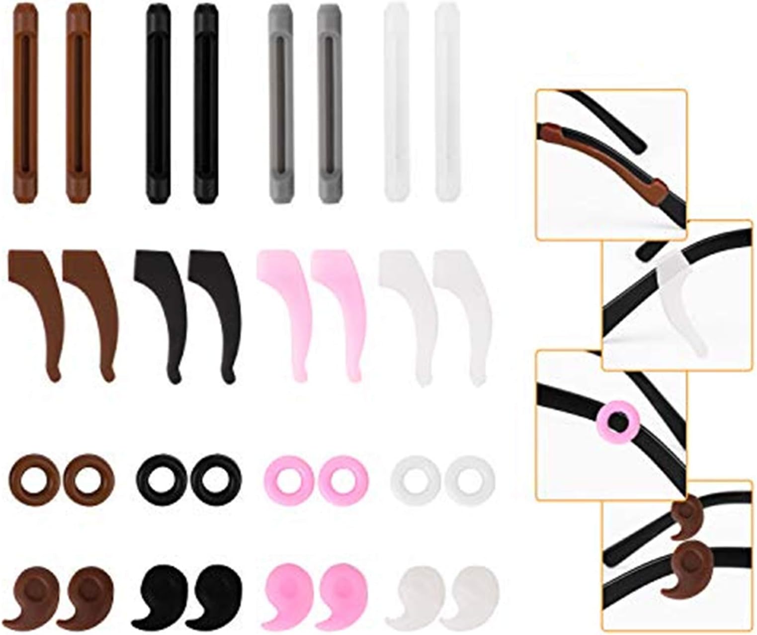 16 Pairs Eyeglasses Retainers, Eyeglass Ear Hook, Silicone Anti-slip Eyeglass Holder, Round Eyeglass Retainers