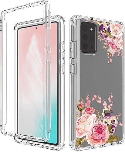 Miniatura 6 de Funda para Galaxy Note 20 5G SM-N981U con protector de pantalla de vidrio templado, cuerpo completo, diseño floral, a prueba de golpes, funda