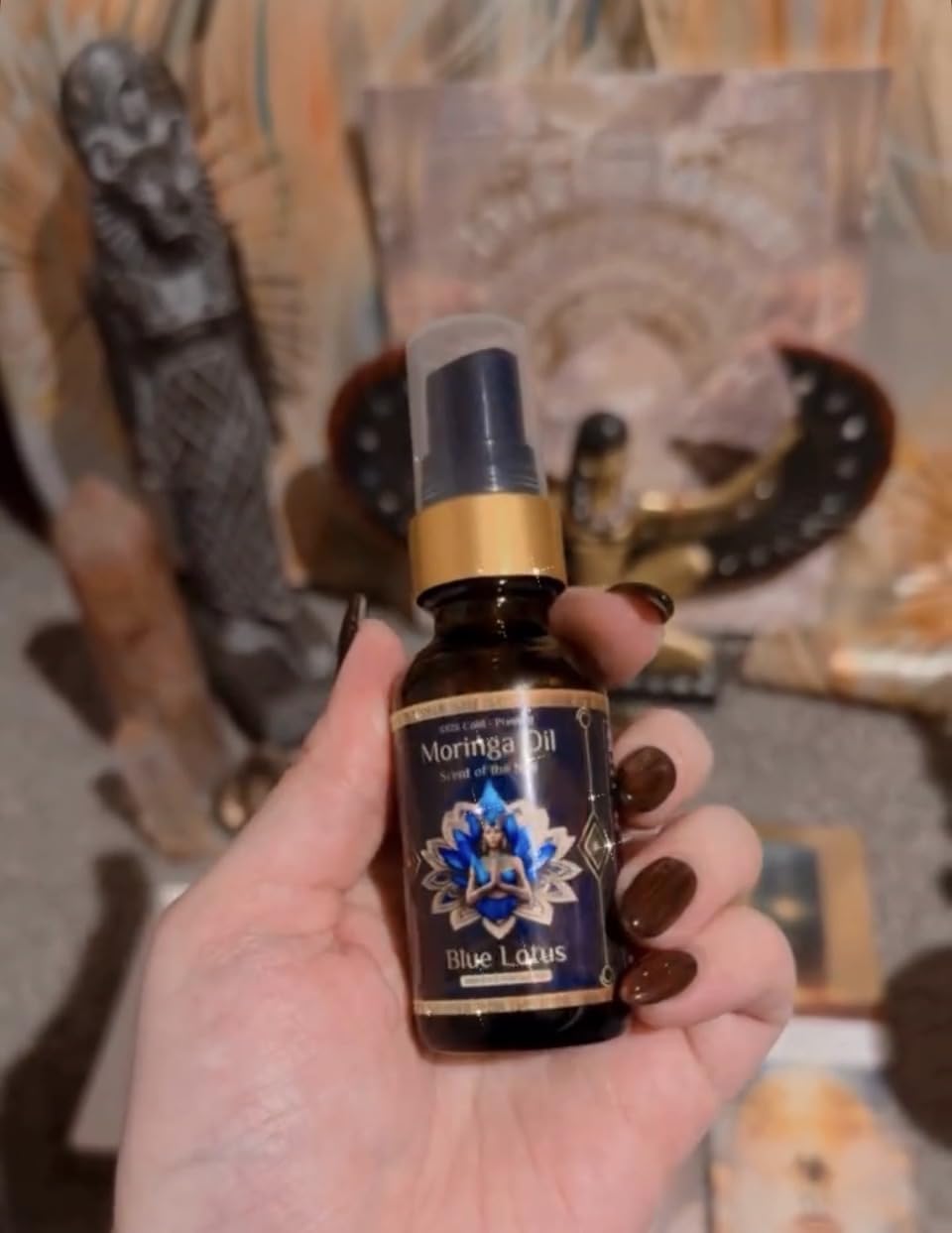 ZP.TECH Pure Organic Moringa Oil with Blue Lotus Flower | Deep Hydrating & Anti-Aging Ritual Oil for Skin, Hair & Nails | Premium 100% Cold Pressed Moringa Seed Extraction, Nourishes & Hydrates Skin 1oz