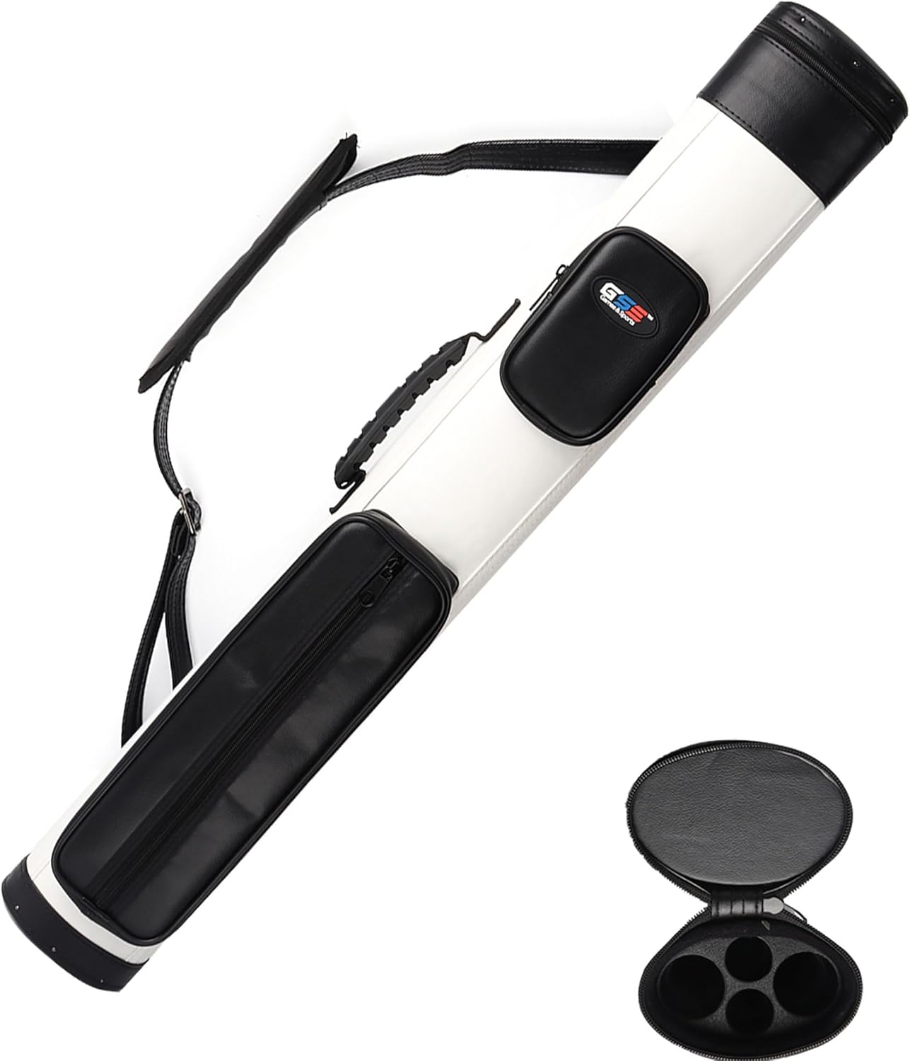 GSE Games & Sports Expert 2x2 Deluxe Hard Billiard Pool Cue Stick Carrying Case, Billiard Cue Case, Billiards Accessories (Several Colors Available) Deluxe Oval - White/Black