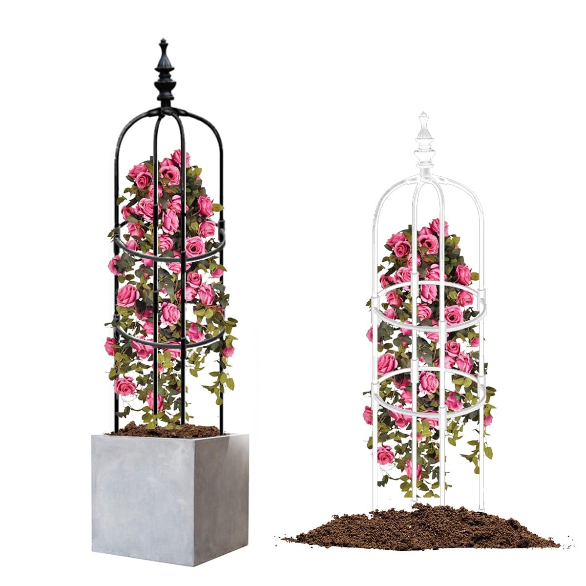 Treillis de jardin obélisque en métal noir de 58,4 cm - Structure décorative d'extérieur pour plantes grimpantes et fleurs - 120 cm de haut - Idéal pour l'aménagement paysager et la décoration de