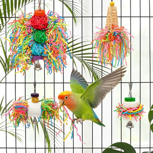 4PCS Bird Parrot Foraging Toys Parakeet Chewing Hanging Toy Shredder Paper Cage Accessories for Small Parrots Parakeets Conures Cockatiels Love Birds Cage Toy (4Pack) - Image 5