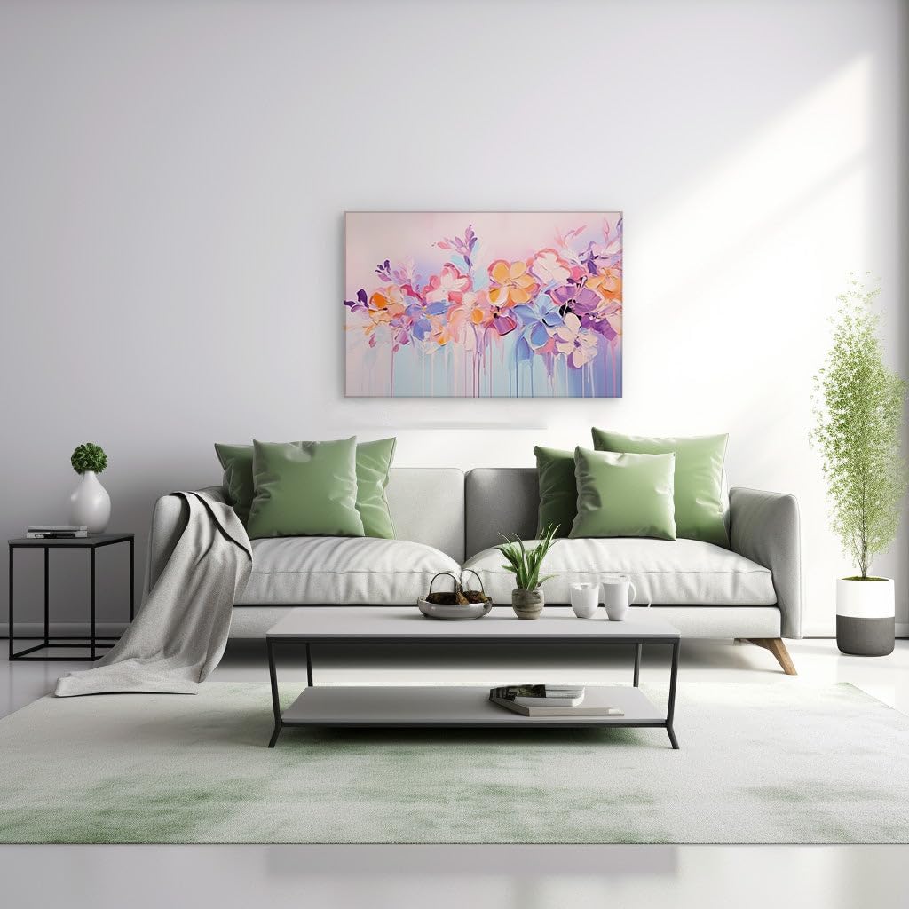 Canvas for Living room. Blooming Brilliance in Abstract Oil � A Symphony of Color and Style, 27 x 18 inch Canvas Wall Art - Contemporary Masterpieces - Modern Home Decor