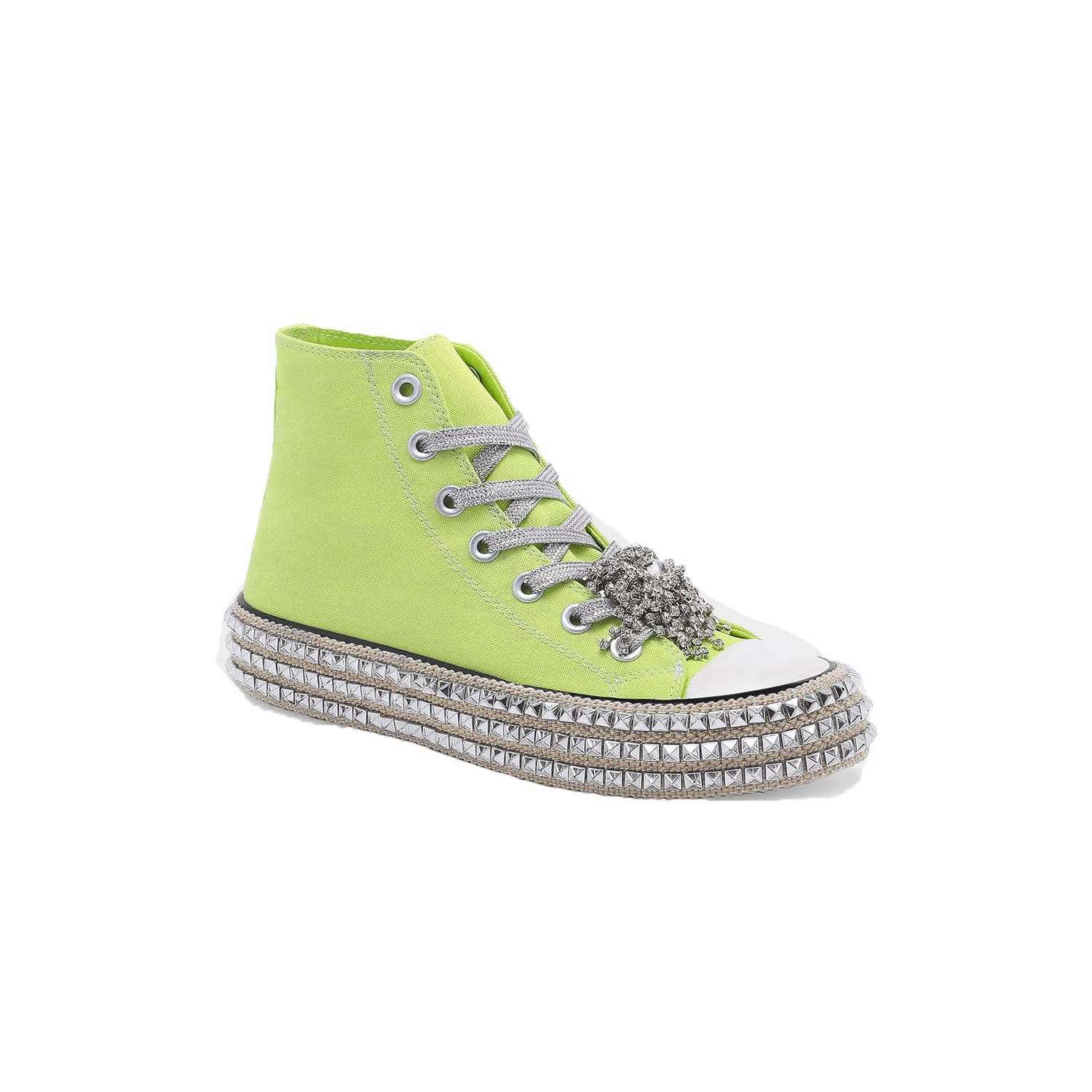 Womens High-Top Canvas Sneakers Studded Rhinestone Side Shoes Lace Up Fashion Shoes Casual Platform Ankle Boots