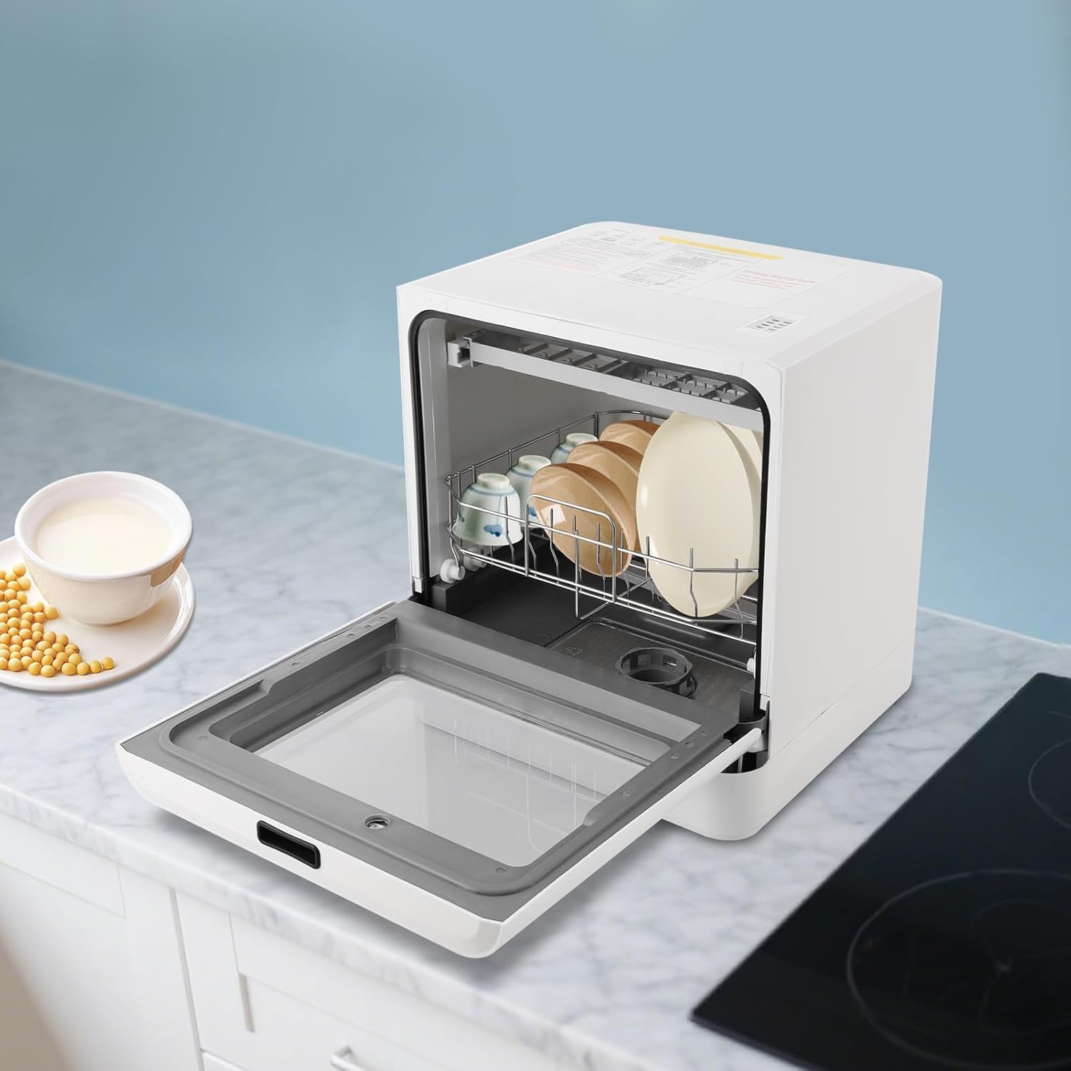 Portable Mini Dishwasher, Countertop Household Dishwasher with 4 Washing Modes & Hot Air Drying, 161.6°F Sterilization for 4-6 Persons Kitchen Apartment