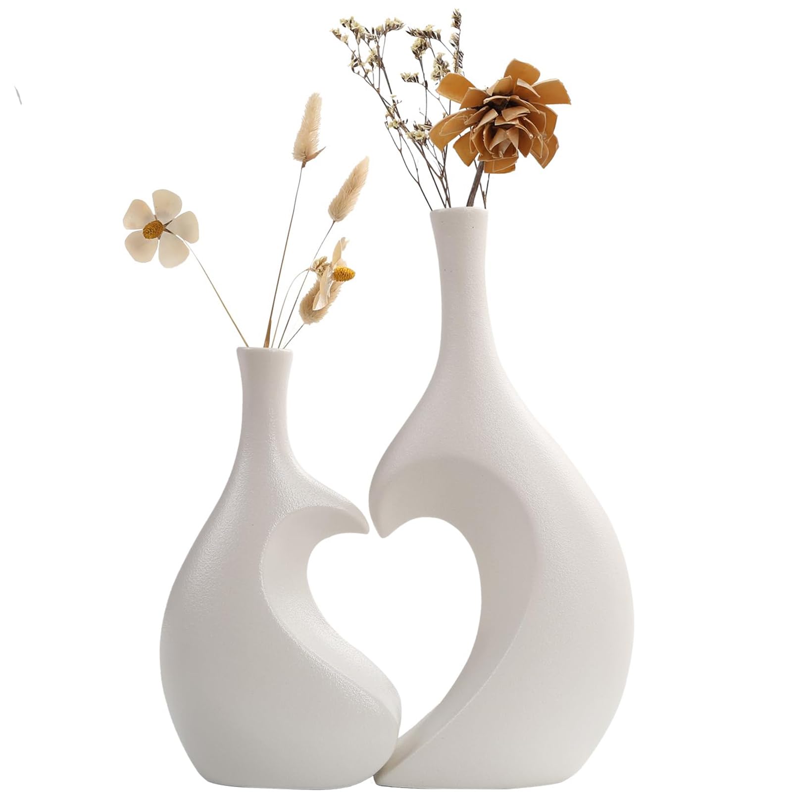Vase en céramique blanche cœur à la finition mate élégante et design épuré