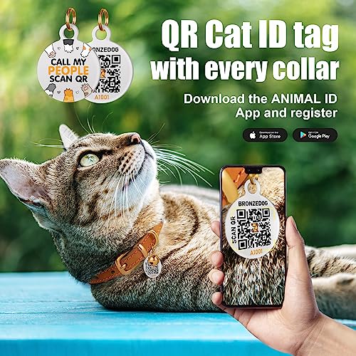 Bronzedog Leather Cat Collar With Bell Non Breakaway Kitten Qr Tag For Girl Boy (Neck Size 9" - 11", Red) #TOP2