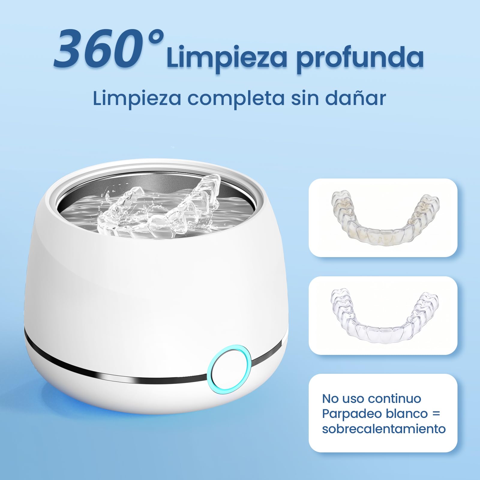 Limpiador Ultrasonidos, U-VKK 45000Hz limpiador ultrasonidos dental, 2 modos, adecuado para Alineadores, Retenedores, Aparatos de Ortodoncia y joyería, etc