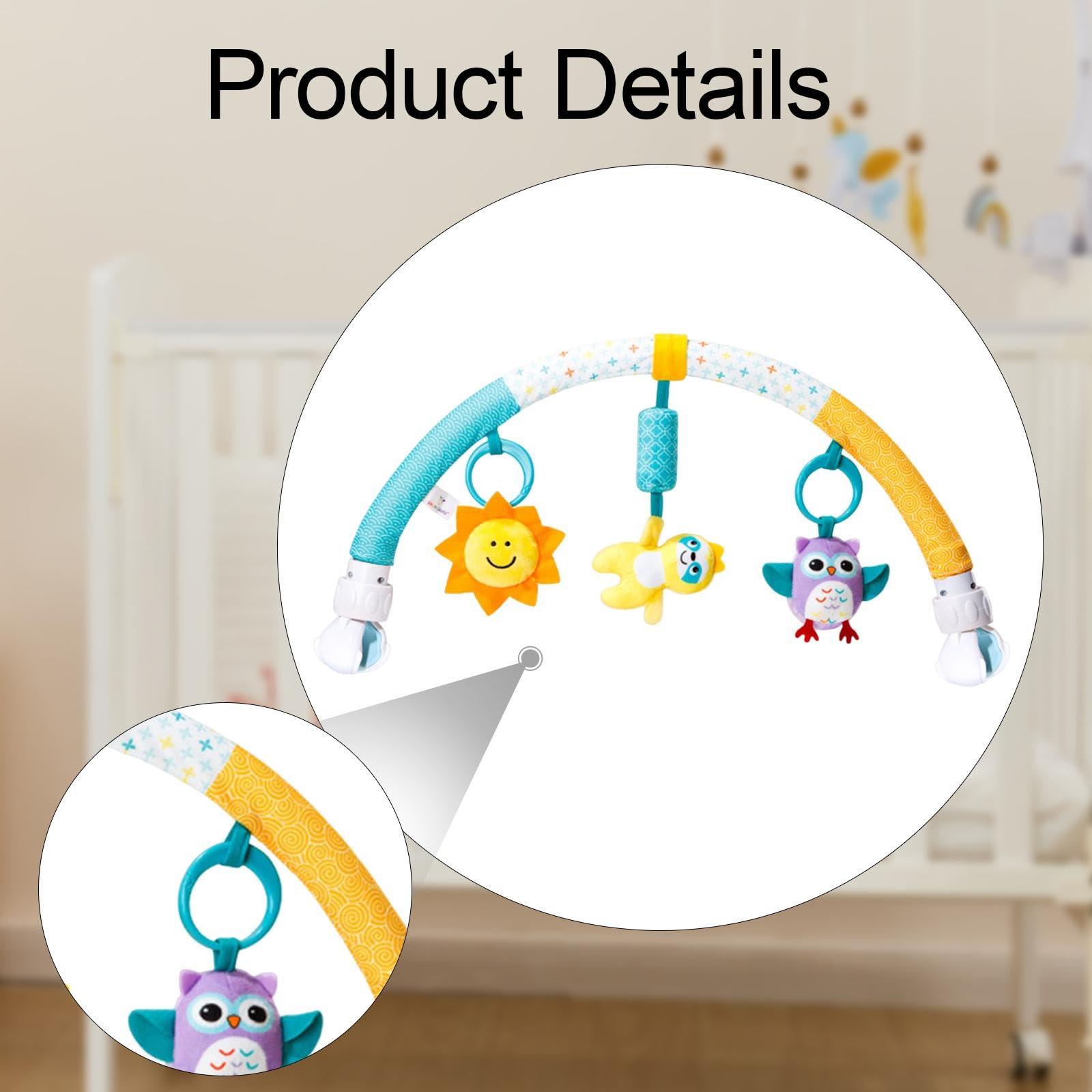 Qianly Kinderwagen Spielbogen Mobiles Spielcenter Autositz Anhänger Greifling Und mit Abnehmbarem Design für Flexible Nutzung Am Einkaufswagen Od, Faultier