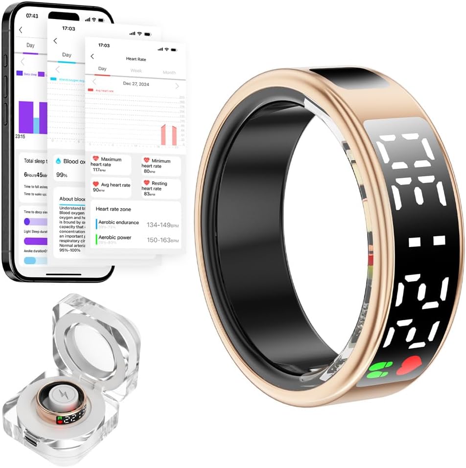 Smart Ring for Women Men with LED Display Screen & Touch Button, IP68 Waterproof Health Ring, Bluetooth Connection Health Tracker Ring Tracks Sport Activities/Heart Rate/Blood Oxygen/Sleep/Steps