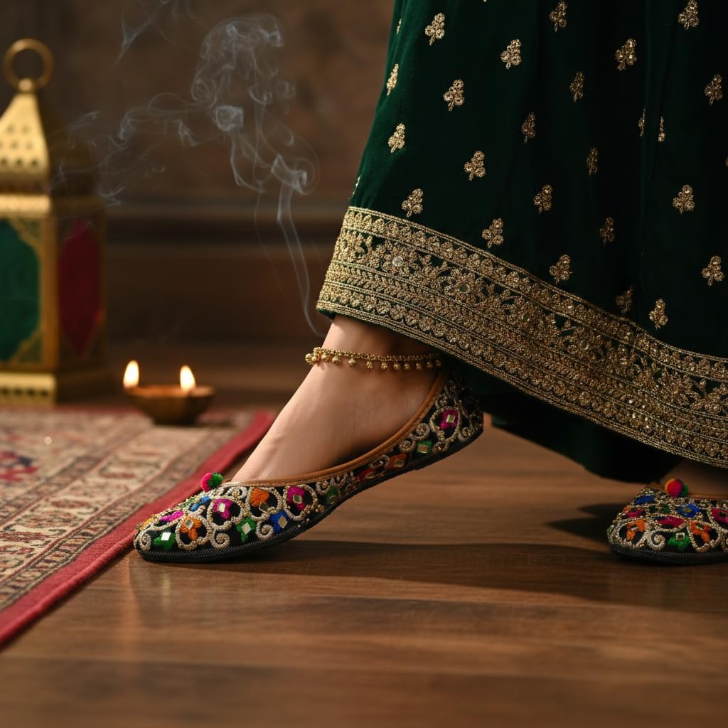 Chandrakala Bridal Mojaris for Women Flats Punjabi Jutti (WF131-P)