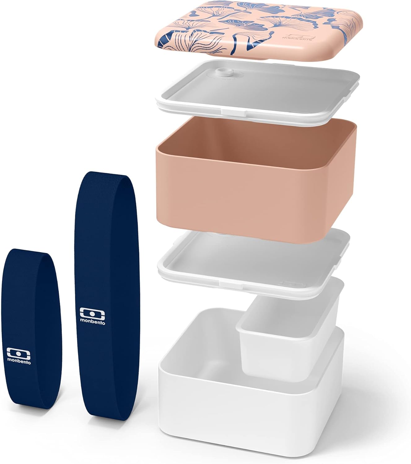 MONBENTO - Large Bento Box MB Square Ginkgo with Compartments - Leakproof Lunch Box for Work/School and Meal Prep - BPA Free - Food Grade Safe - Japanese Pattern - Pink & Blue: Home & Kitchen