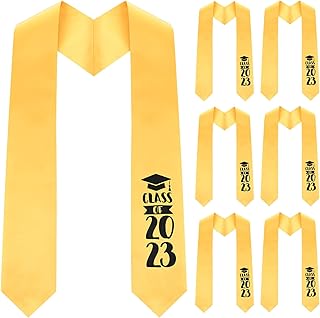 6 Pcs Unisex Adult Graduation Stole Class of 2023 Gold Honor Stole Plain Angled End Graduation Sash 60 Inch Long Graduation Stole Sash for Women Men Grad Accessories