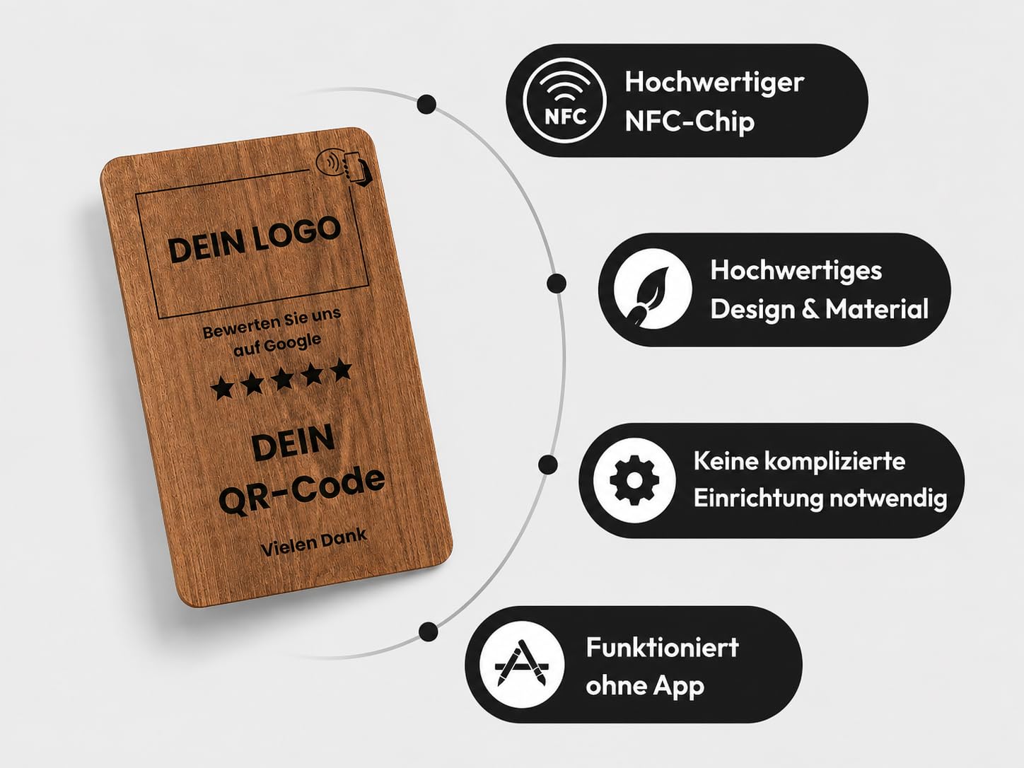Aspira Home Google Bewertungskarte mit NFC, Rezensionskarte für Google Bewertungen, FERTIG VOREINGERICHTET für Ihr Google Bewertungsprofil, Holzoptik (personalisiert)