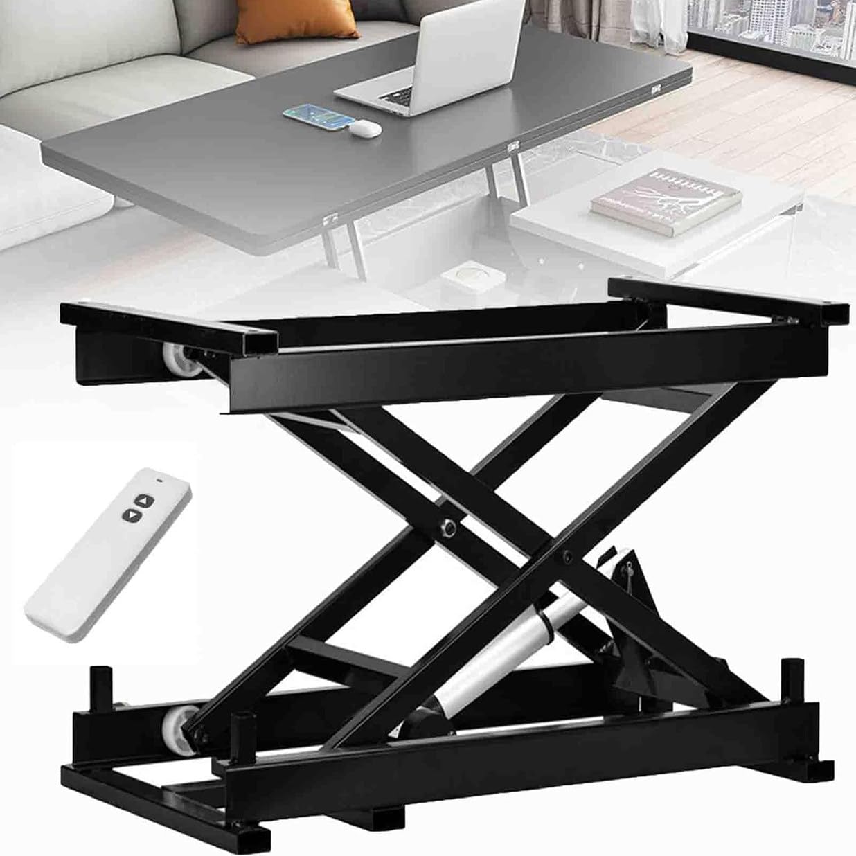 LYDZUSDP Electric Lifting Platform Scissor Lift Table,Height Adjustable Lift Top Coffee Table with Wireless Remote Control,Strong Load-Bearing Capacity(100KG)
