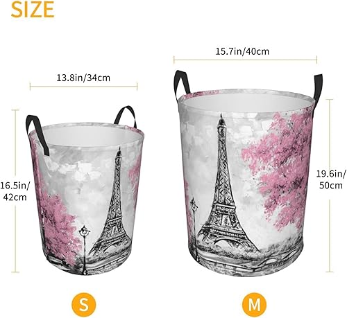 Miniatura 4 de Cesta redonda de 62 l para ropa sucia retro París Torre Eiffel cesta de almacenamiento de revestimiento impermeable organizador Bin para ropa de