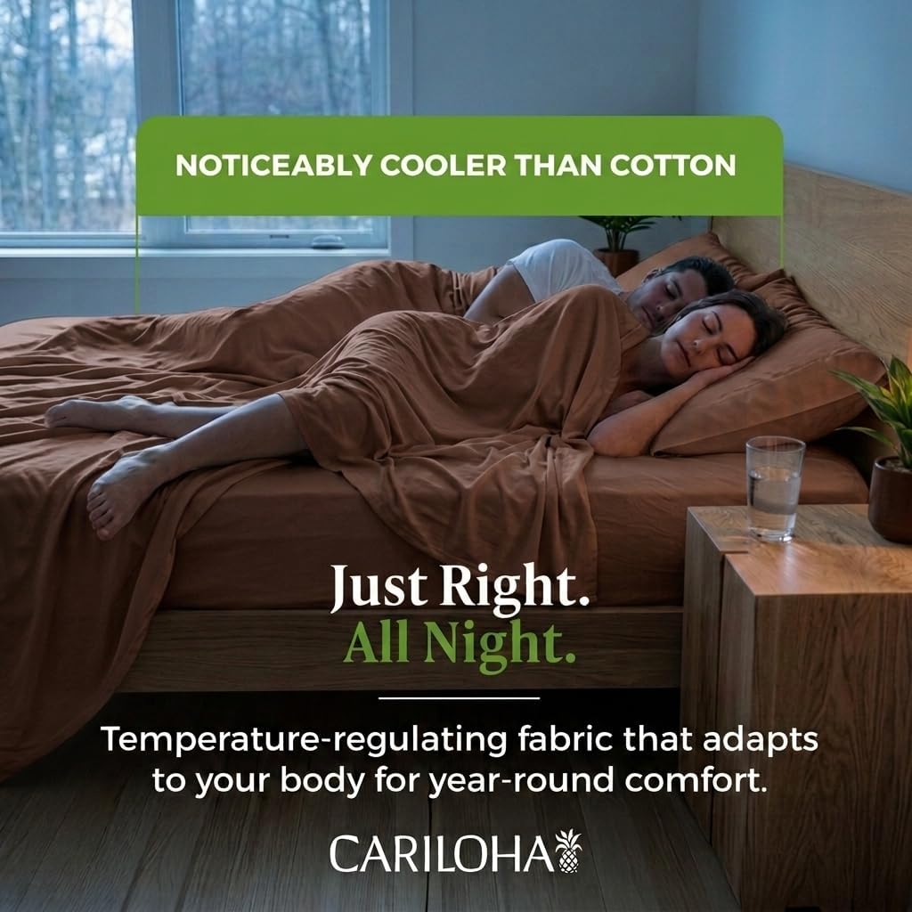 Cariloha Classic 100% Organic Bamboo Viscose Sheets - 4-Piece Queen Sheet Set - 18 in Extra Deep Pockets - Soft, Cooling, Hypoallergenic Sheets - Oeko-TEX Standard 100 - Beach Linen